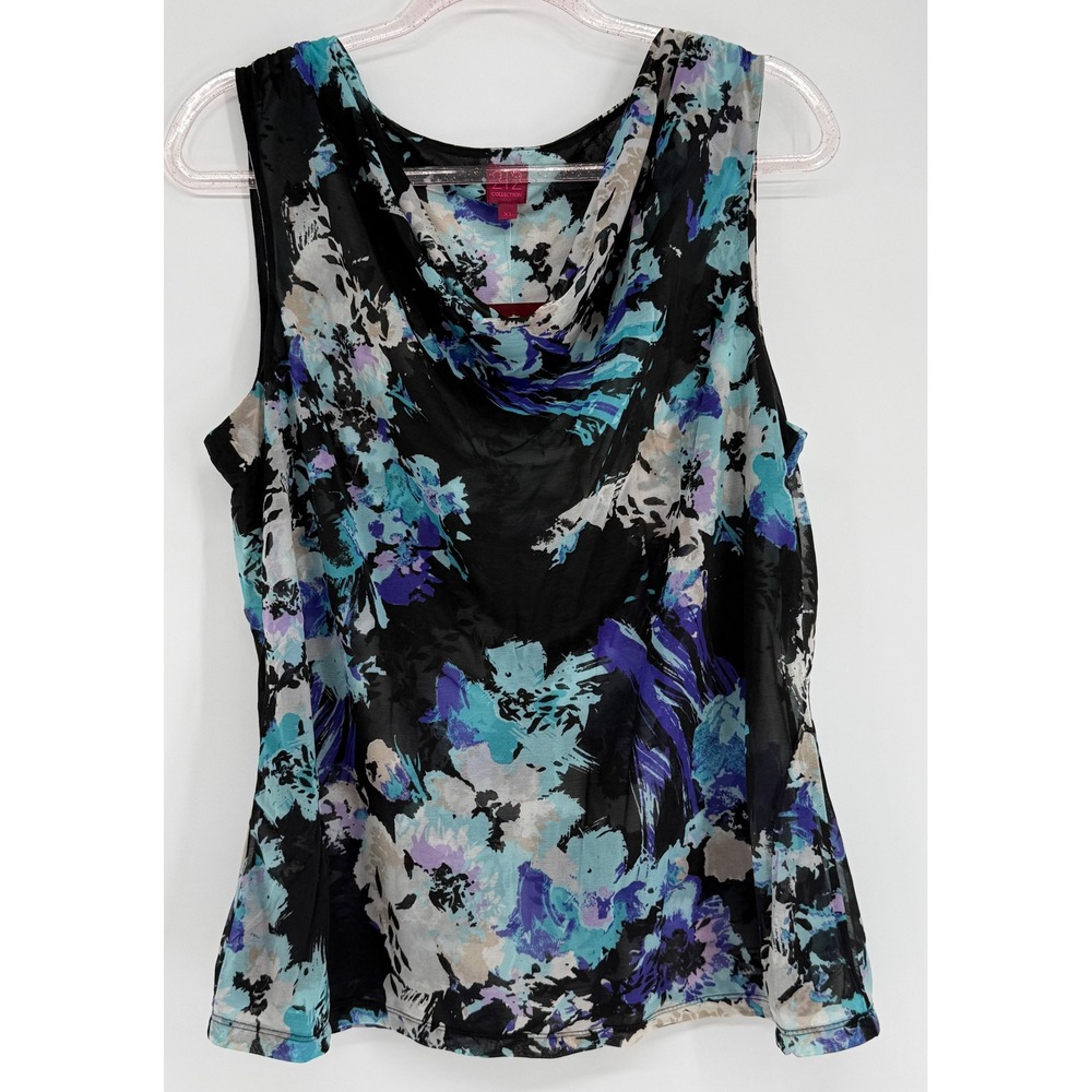 212 Collection Womens Floral Cowl Neck Sleeveless Tank Top Blue Black Sz XL‎